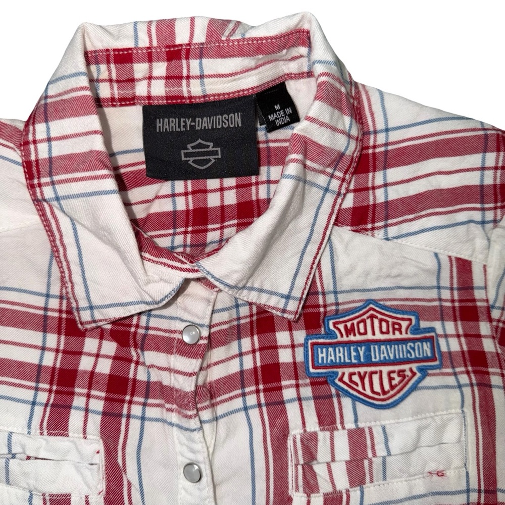 Harley Davidson Land of Liberty Pearl Snap Button-Up Red Plaid Women's shirt M - Picture 3 of 4